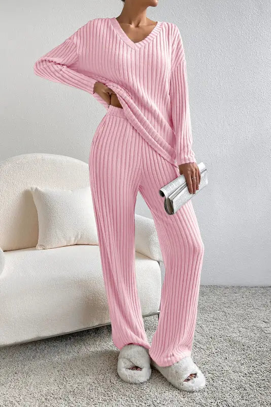 Ribbed knit slouchy two-piece outfit - women’s lounge sets