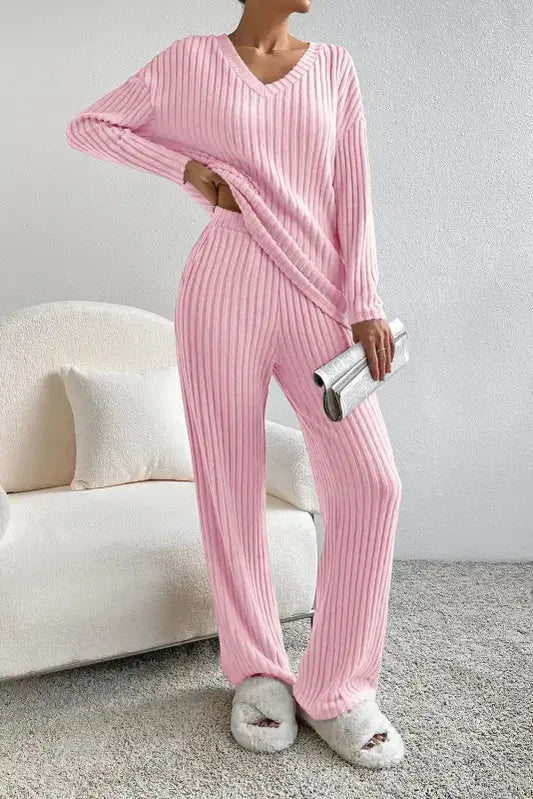 Ribbed Knit Slouchy Two-piece Outfit - Fashionfitz