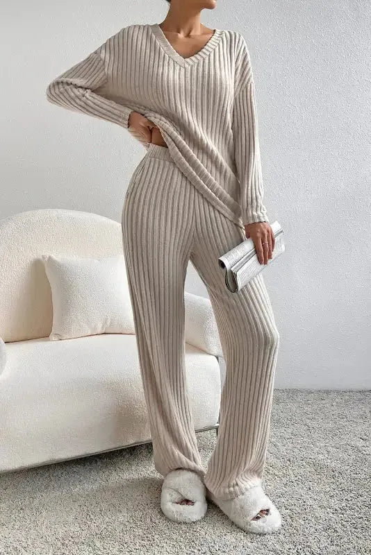 Ribbed Knit Slouchy Two-piece Outfit - Fashionfitz