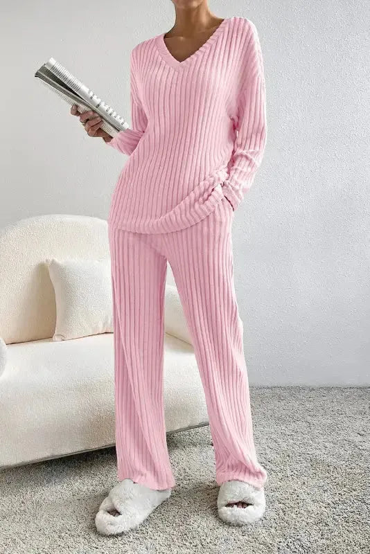 Ribbed Knit Slouchy Two-piece Outfit - Fashionfitz