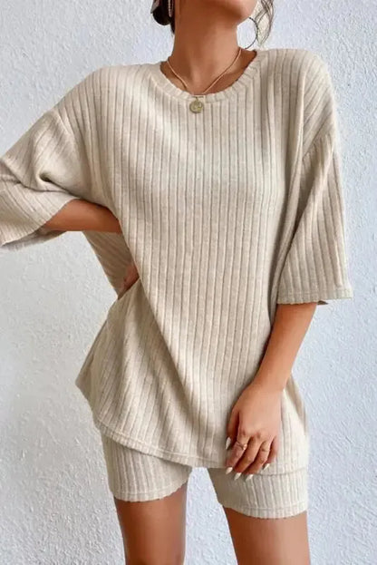 Ribbed Knit Slouchy Two-piece Outfit - Fashionfitz