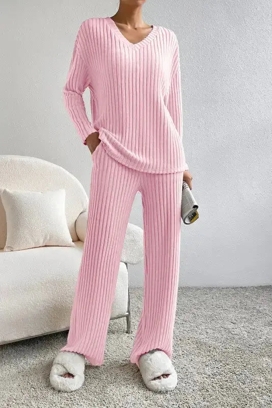 Ribbed Knit Slouchy Two-piece Outfit - Fashionfitz