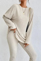 Ribbed Knit Slouchy Two-piece Outfit - Fashionfitz