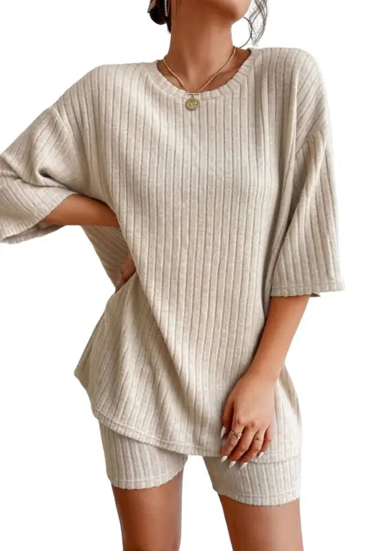 Ribbed knit slouchy two-piece outfit - women’s lounge sets