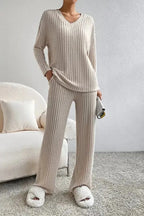 Ribbed Knit Slouchy Two-piece Outfit - Fashionfitz