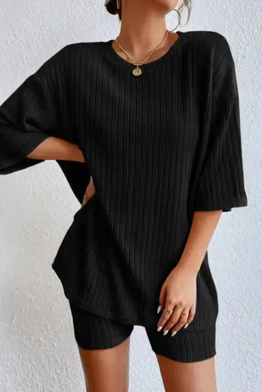 Ribbed Knit Slouchy Two-piece Outfit - Fashionfitz
