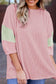 Ribbed knit top - quarter sleeve light pink color block - s / 75% polyester + 20% viscose + 5% elastane - tops & tees