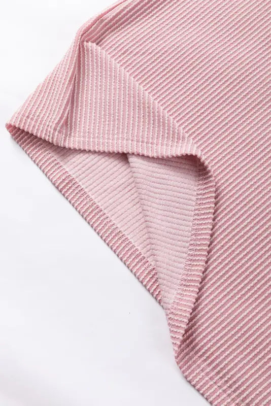 Ribbed knit top - quarter sleeve light pink color block - tops & tees