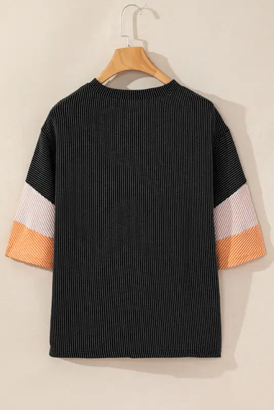 Ribbed knit top - quarter sleeve light pink color block - tops & tees