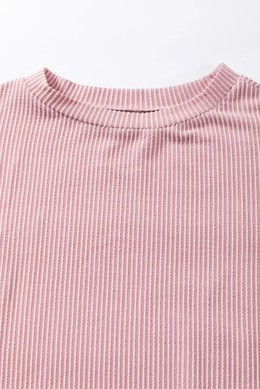 Ribbed knit top - quarter sleeve light pink color block - tops & tees