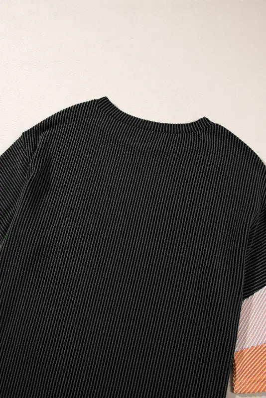 Ribbed knit top - quarter sleeve light pink color block - tops & tees