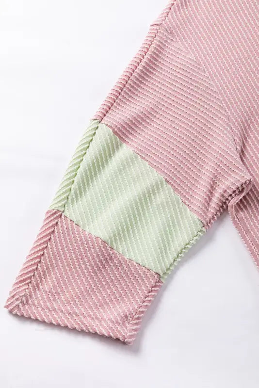 Ribbed knit top - quarter sleeve light pink color block - tops & tees