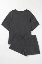 Ribbed Loose Fit Tee and Shorts Set - Fashionfitz