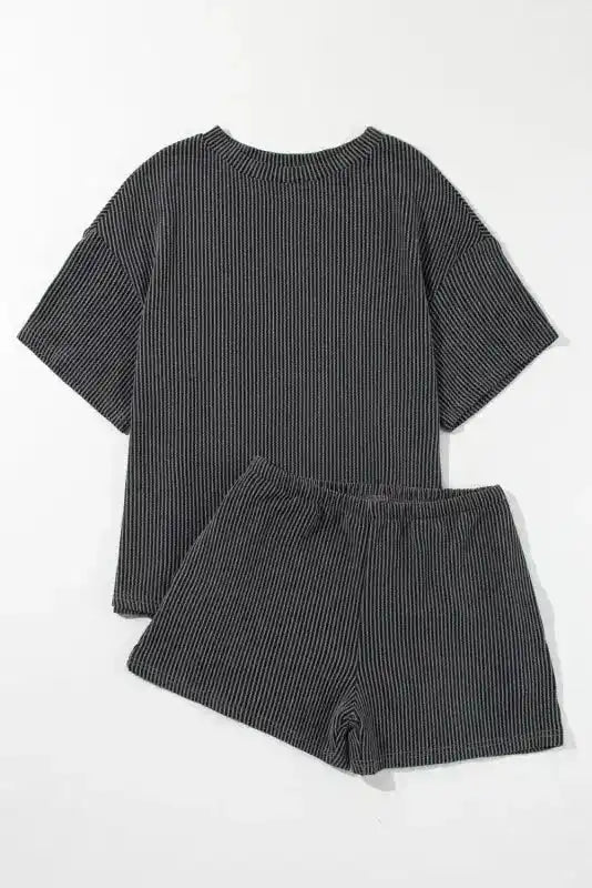 Ribbed Loose Fit Tee and Shorts Set - Fashionfitz