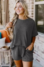 Ribbed Loose Fit Tee and Shorts Set - Fashionfitz