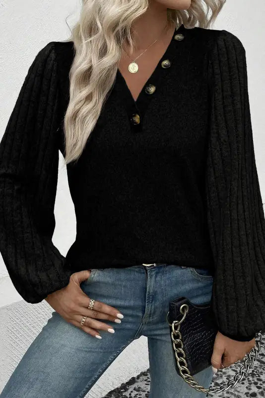 Ribbed puff sleeve top - long tops