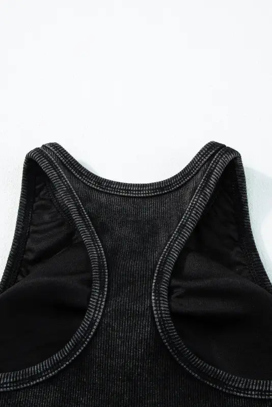 Black ribbed mineral wash racerback cropped tank top - tops