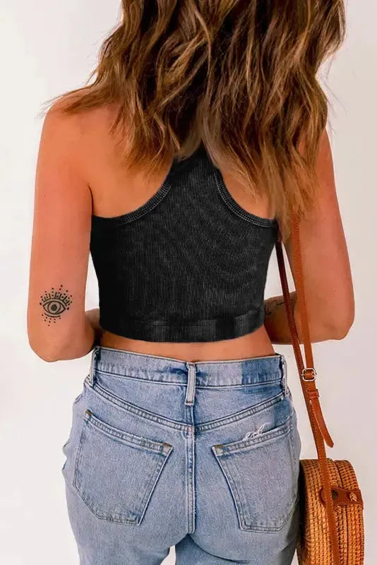 Ribbed Racerback Cropped Tank Top - Fashionfitz