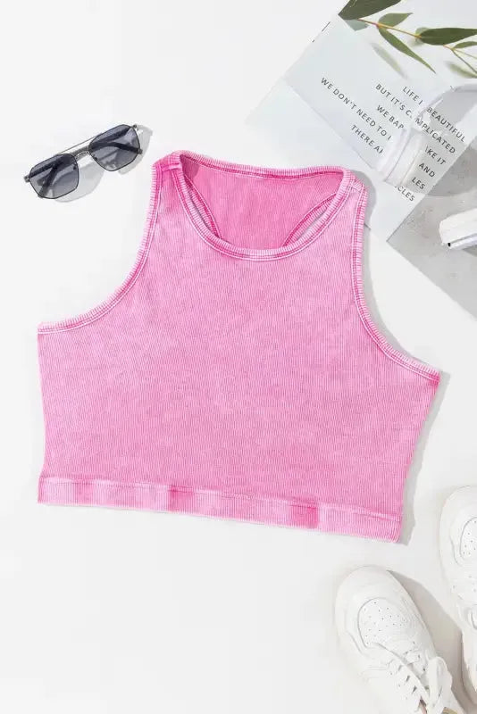 Ribbed Racerback Cropped Tank Top - Fashionfitz