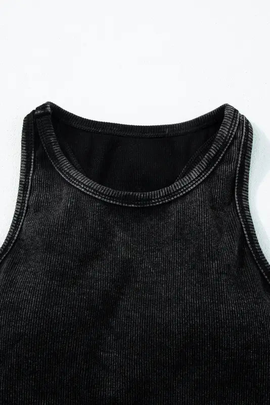 Black ribbed mineral wash racerback cropped tank top - tops