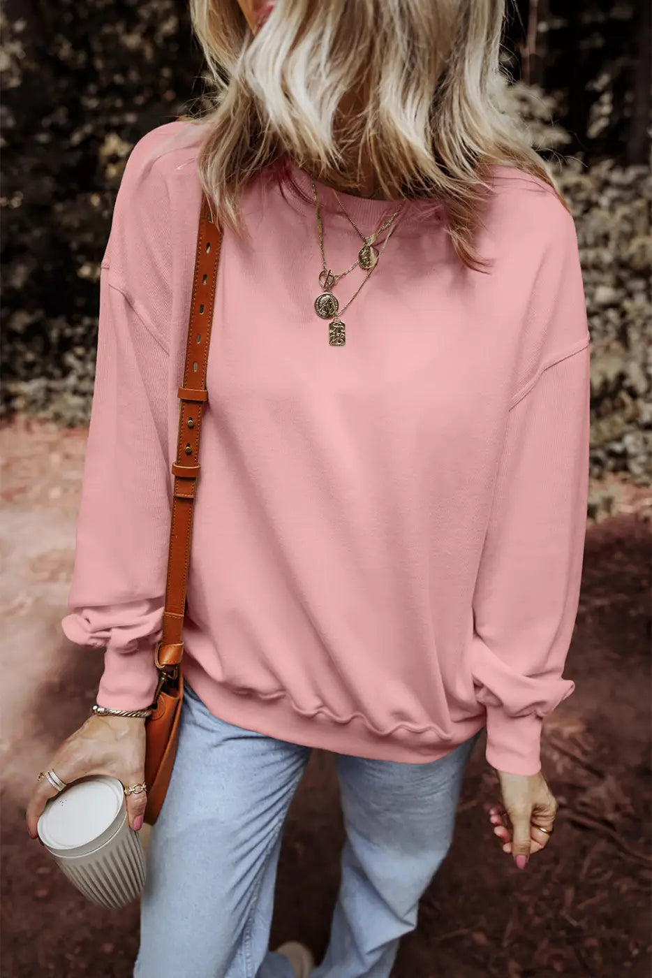 Ribbed relaxation sweatshirt - pink / s / 50% polyester + 45% cotton + 5% elastane - sweatshirts