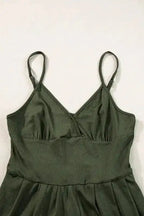 Ribbed Romper - Moss Green Spaghetti Straps Cinched Waist - Fashionfitz