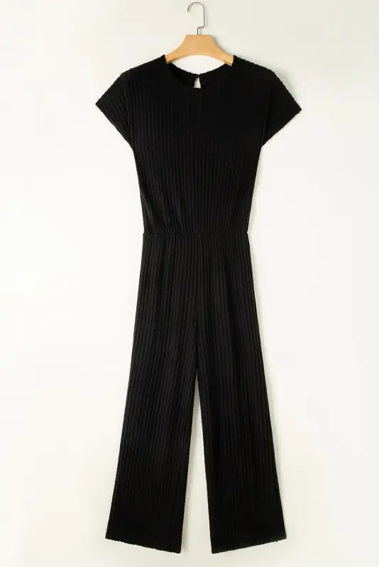 Ribbed short sleeve wide leg jumpsuit - bottoms/jumpsuits & rompers