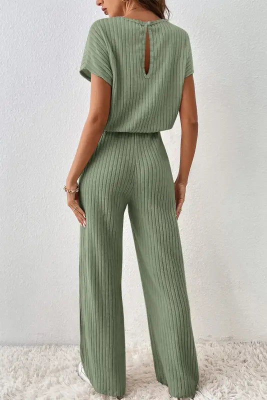 Ribbed short sleeve wide leg jumpsuit - bottoms/jumpsuits & rompers