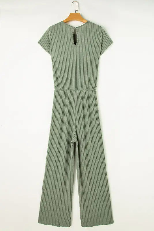 Ribbed short sleeve wide leg jumpsuit - bottoms/jumpsuits & rompers