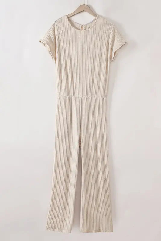 Ribbed short sleeve wide leg jumpsuit - bottoms/jumpsuits & rompers