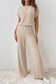 Ribbed short sleeve wide leg jumpsuit - parchment / s / 85% polyester + 10% viscose + 5% elastane - bottoms/jumpsuits &