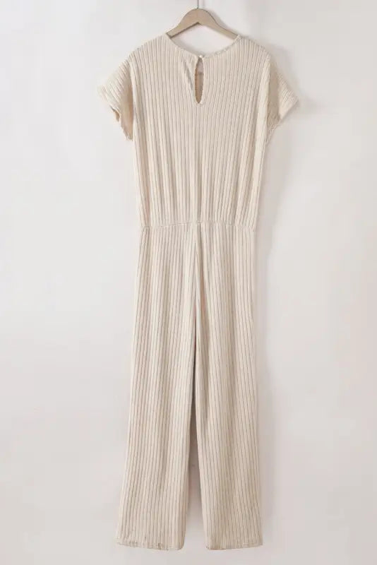 Ribbed short sleeve wide leg jumpsuit - bottoms/jumpsuits & rompers