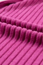 Ribbed Short Sleeve Wide Leg Jumpsuit - Rose-Red - Fashionfitz