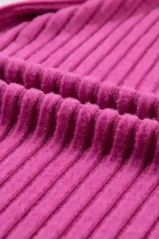 Ribbed Short Sleeve Wide Leg Jumpsuit - Rose-Red - Fashionfitz