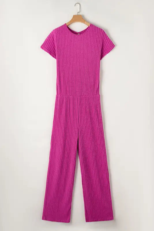 Ribbed short sleeve wide leg jumpsuit - bottoms/jumpsuits & rompers