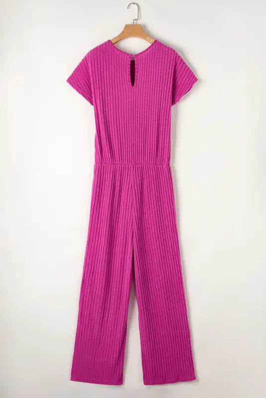 Ribbed short sleeve wide leg jumpsuit - bottoms/jumpsuits & rompers