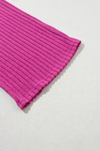 Ribbed Short Sleeve Wide Leg Jumpsuit - Rose-Red - Fashionfitz