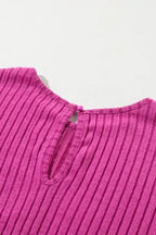 Ribbed Short Sleeve Wide Leg Jumpsuit - Rose-Red - Fashionfitz