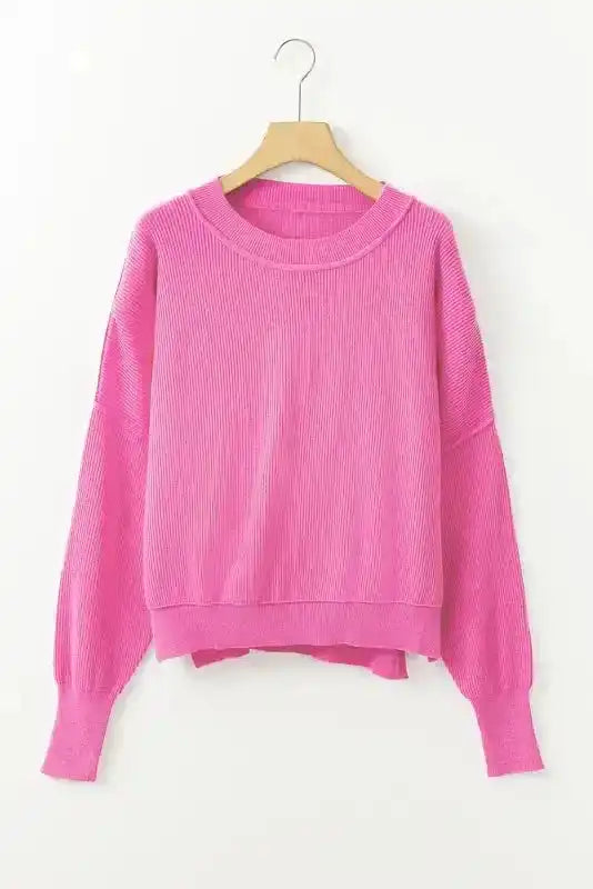 Ribbed Trim Drop Shoulder Baggy Sweater - Fashionfitz