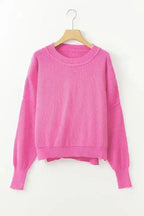 Ribbed Trim Drop Shoulder Baggy Sweater - Fashionfitz