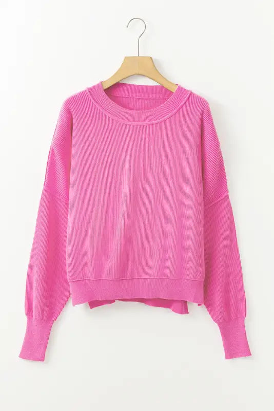 Ribbed trim drop shoulder baggy sweater - tops