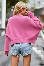 Ribbed Trim Drop Shoulder Baggy Sweater - Fashionfitz