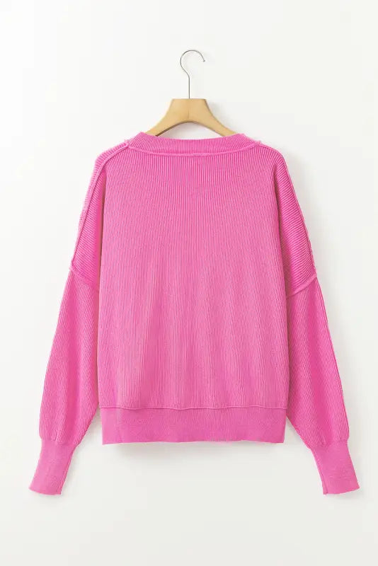 Ribbed trim drop shoulder baggy sweater - tops