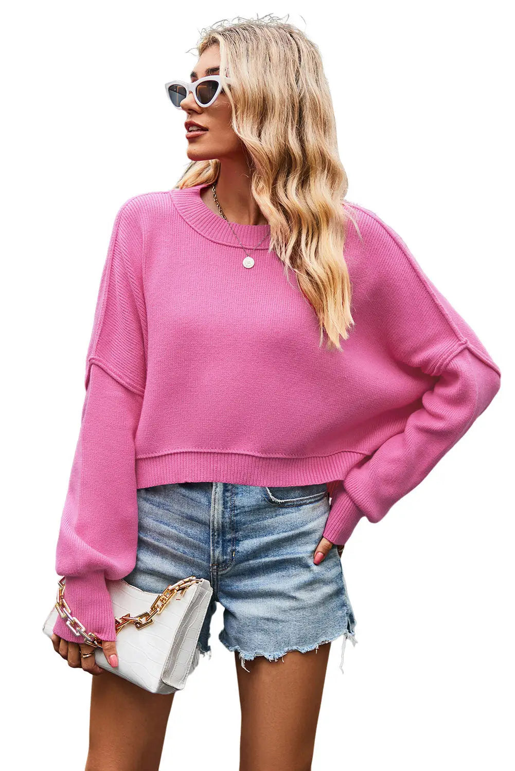 Ribbed trim drop shoulder baggy sweater - sweaters & cardigans