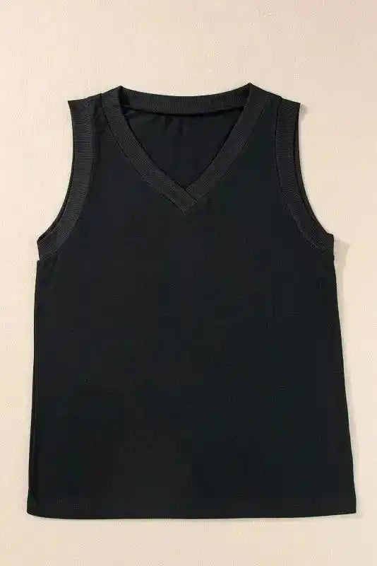 Ribbed V-Neck Loose Tank Top - Fashionfitz
