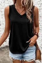 Ribbed V-Neck Loose Tank Top - Fashionfitz