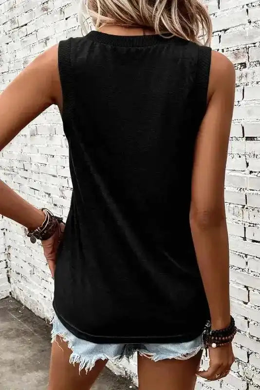 Ribbed V-Neck Loose Tank Top - Fashionfitz