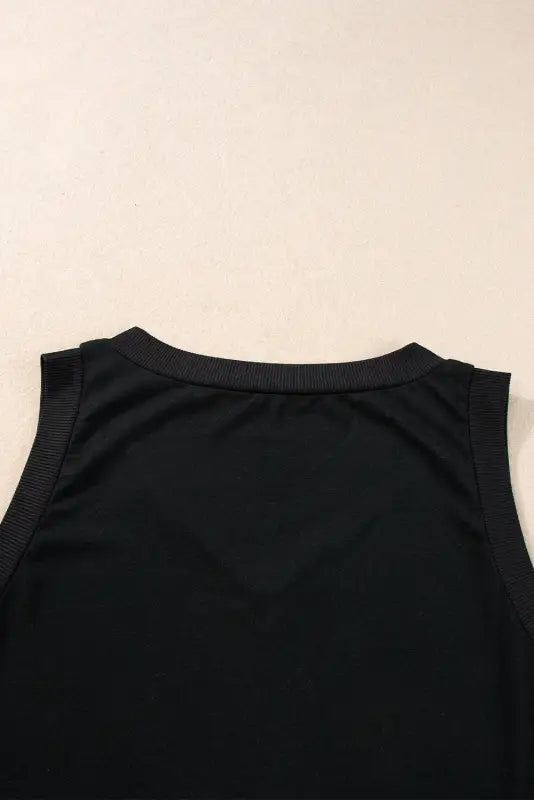 Black ribbed v neck tank top - tops