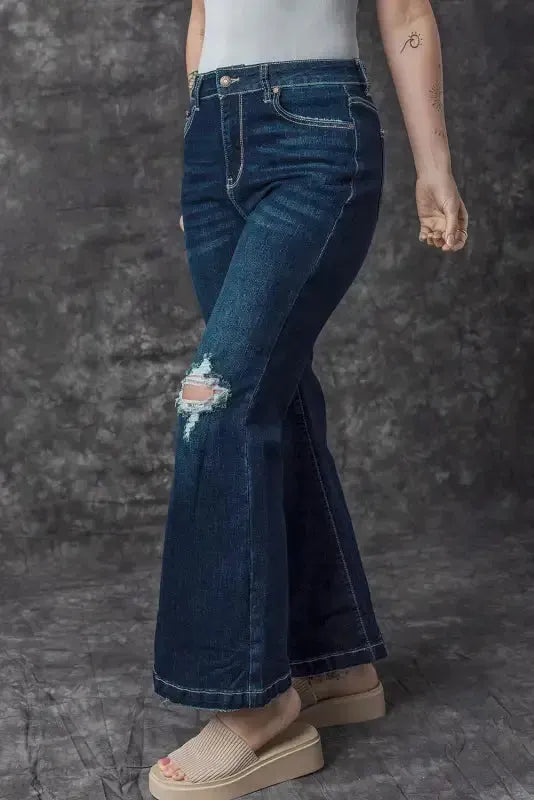 Ripped Bell Bottom Jeans - Fashionfitz