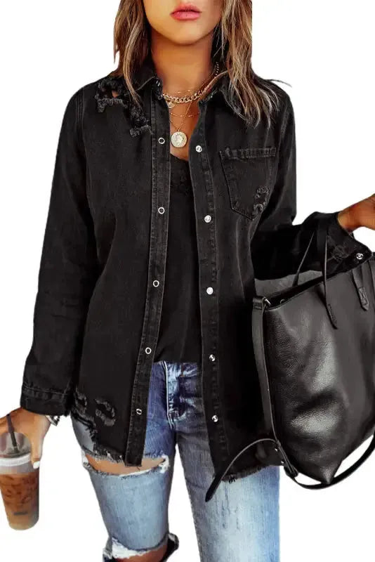 Ripped Denim Jacket - Fashionfitz